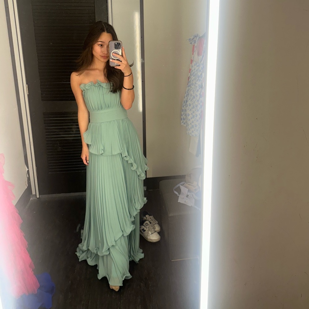 maid of honor / bridesmaid floor length seafoam green dress